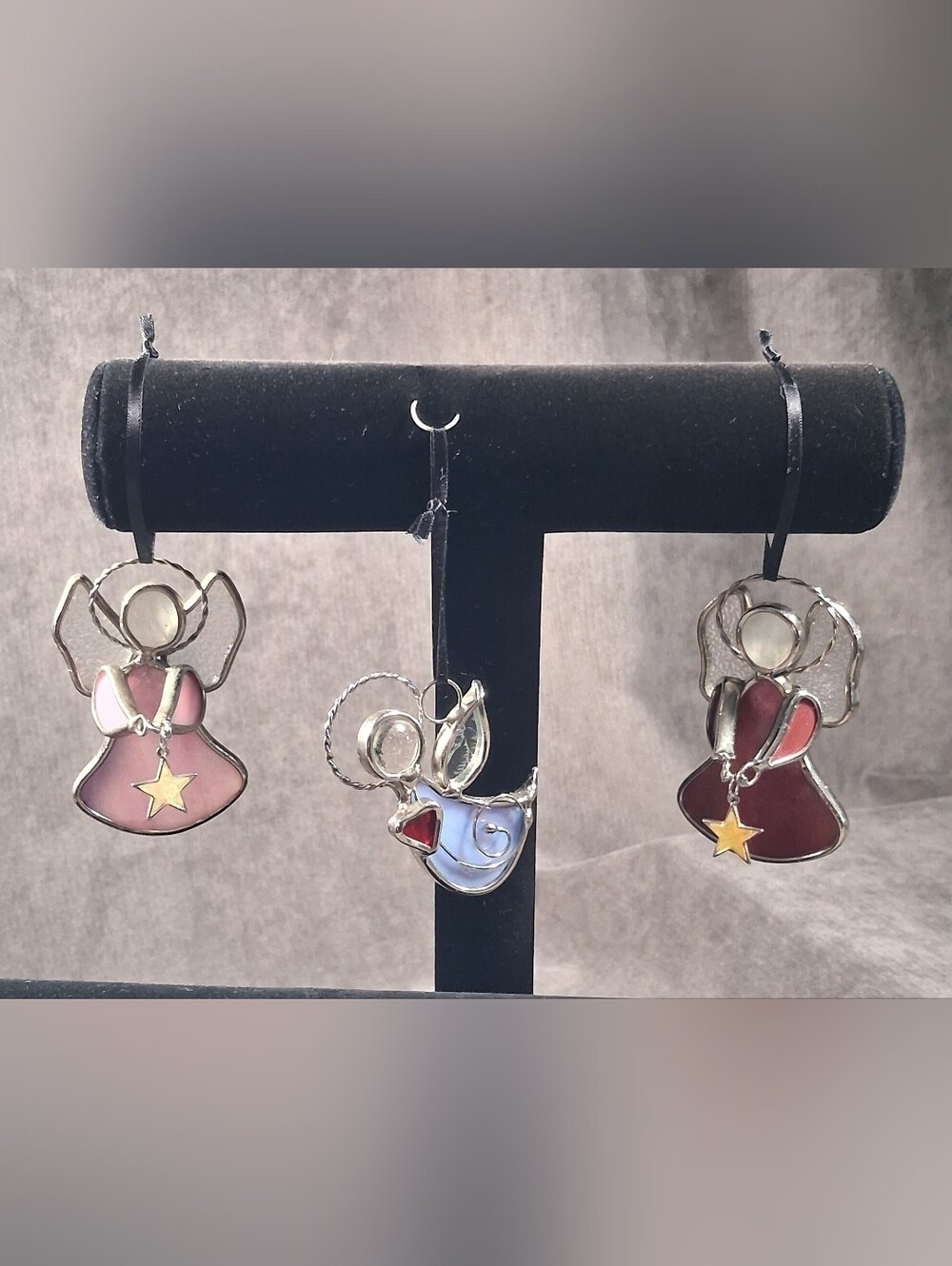 Vintage Lot of 3 Stain Glass Hanging Angel Ornaments Suncatchers VG-